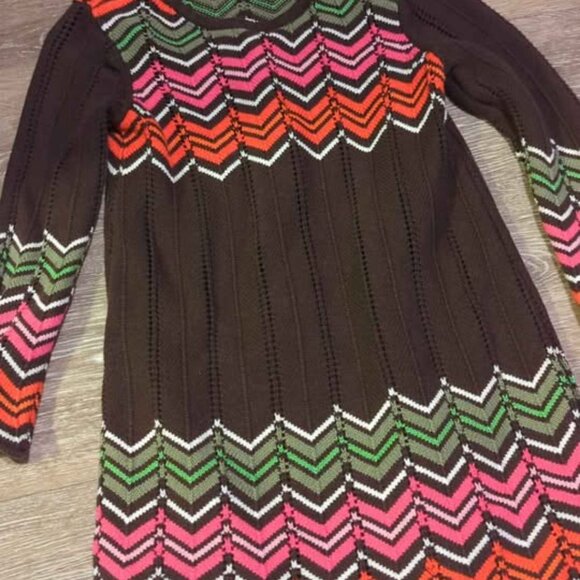 Hanna Andersson Brown Pink Chevron Knit Sweater Dress Fall Winter Girls 110 - Picture 3 of 5